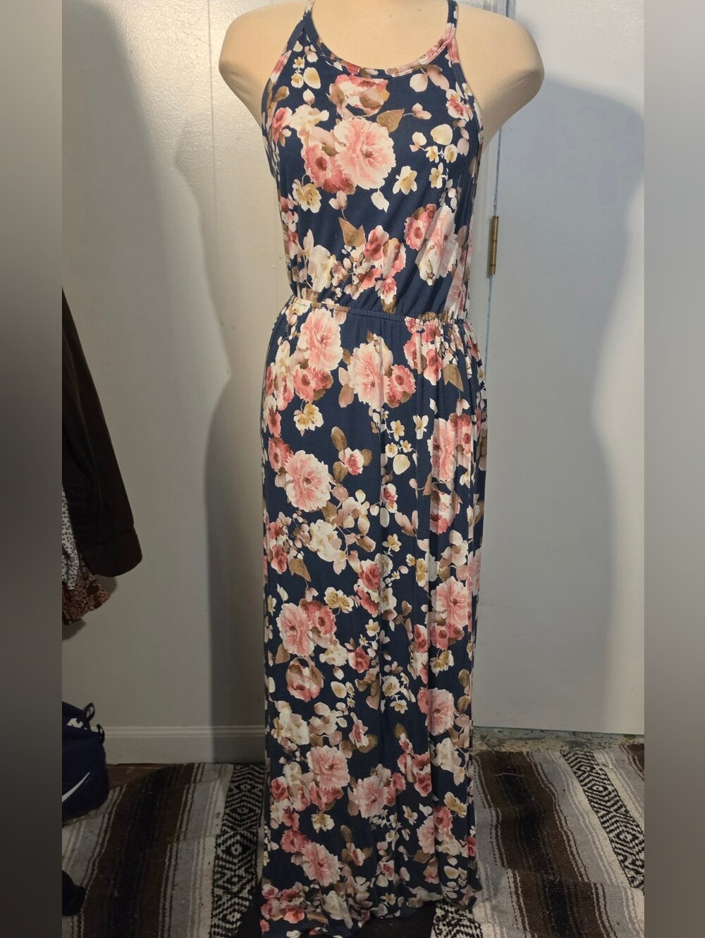 Papermoon Navy Floral Maxi Dress with Pink & Cream Blossoms
